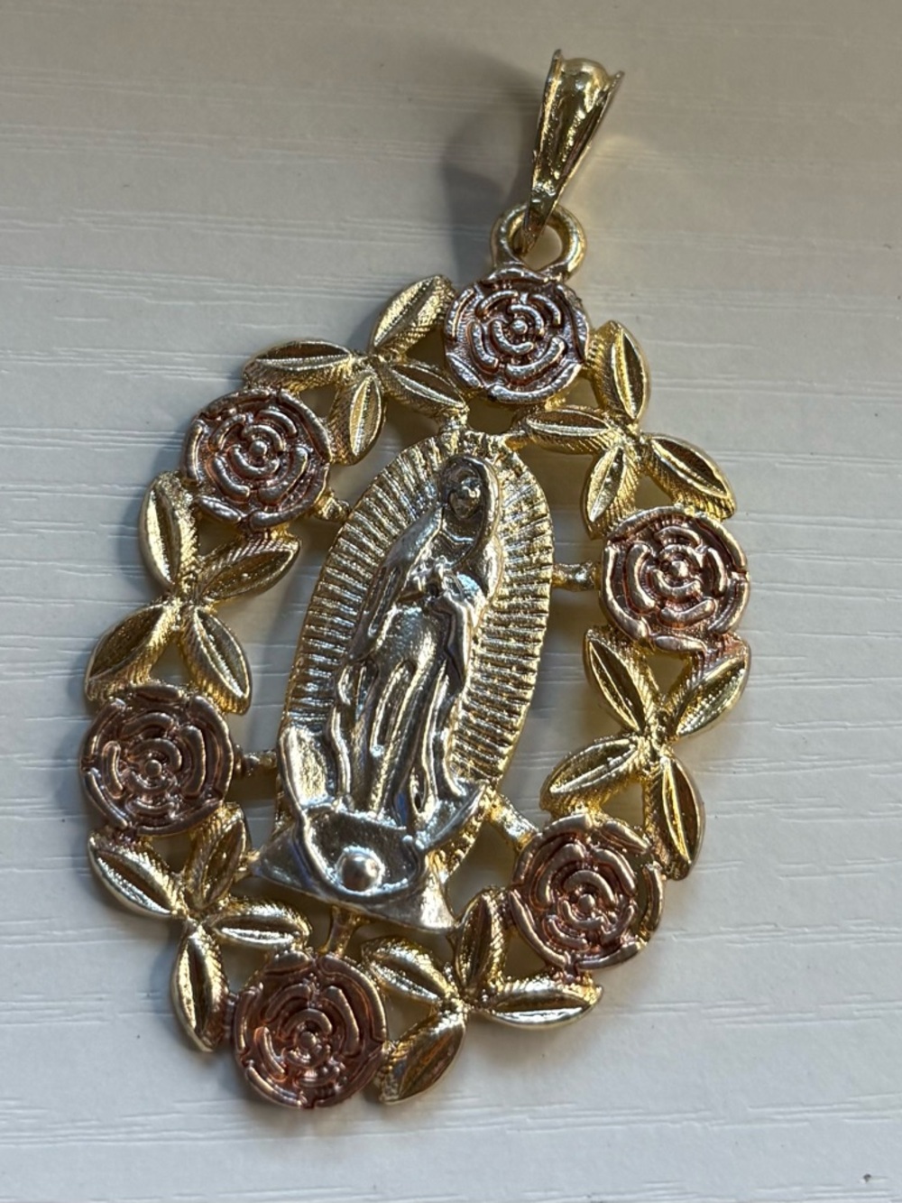 Gold plated 18k and Rose Two-Tone Virgin Mary Pendant Necklace